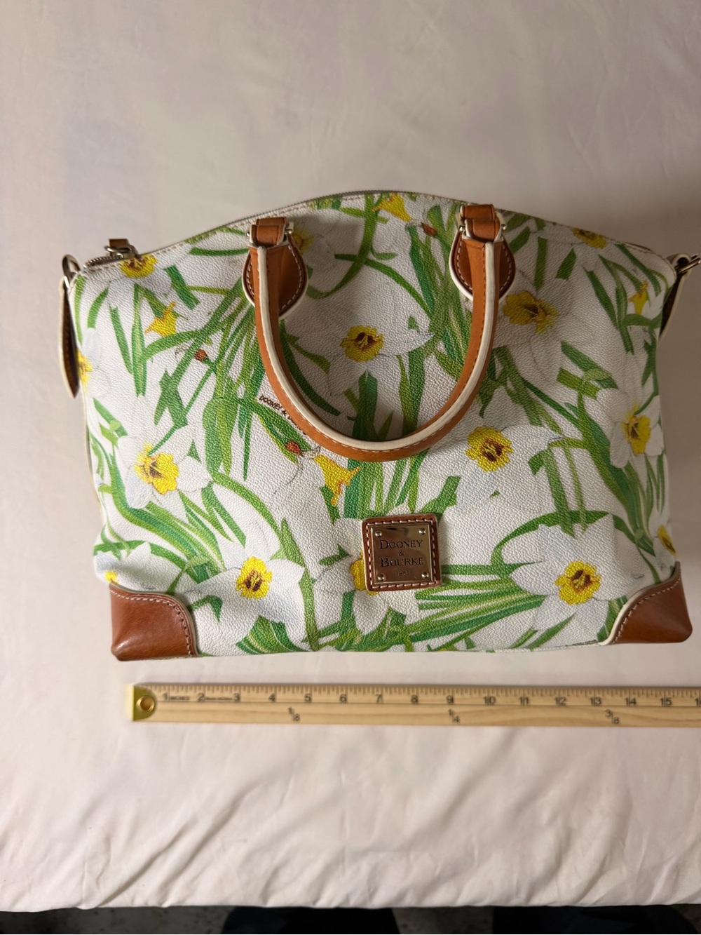 Dooney & Bourke White Floral Tote with Yellow and Green